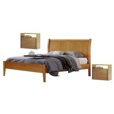 Imagem de Conjunto Quarto de Casal Cama Queen 160cm e 2 Mesas de Cabeceira 2 Gavetas Amêndoa Mel