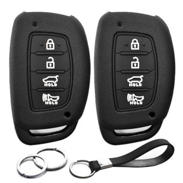 Imagem de 2 peças compatíveis com Hyundai Smart 4 botões silicone FOB chave capa protetora sem chave suporte remoto para 2019 2018 2017 2016 2015 2014 2013 Hyundai Elantra Sonata Tucson, não serve para chave flip/pop out