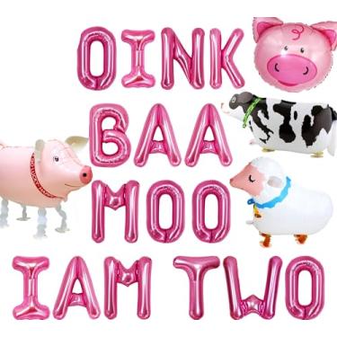 Imagem de JeVenis Pink Oink Baa Moo I am Two Balloons Moo Moo I am Two Balloons Farm 2nd Birthday Decoration Barnyard 2nd Birthday Decoration Holy Cow I am Two Decoration