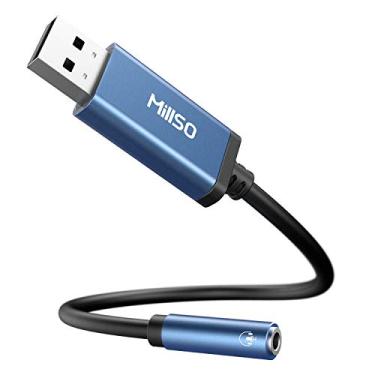 Imagem de MillSO Adaptador USB para conector de áudio de 3,5 mm, azul safira TRRS USB para conector de áudio AUX, placa de som estéreo externa para fone de ouvido, alto-falante, PS4, PS5, PC, laptop, desktops -
