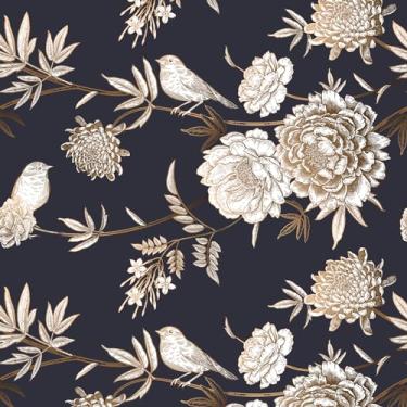 Imagem de HelloWall Papel de parede floral dourado escuro dourado papel de parede descascar e colar vintage peônia papel de parede mural 43 cm × 401 cm papel de contato floral autoadesivo papel de parede