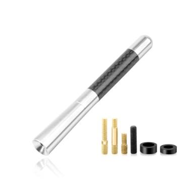 Imagem de Sylvil Antena curta para carro, substituição de antena de rádio de alumínio grosso de 12 cm, kit de antena de fibra de carbono com parafusos, suporte de teto AM/FM mastro de antena de recepção de