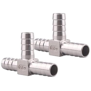 Imagem de DERPIPE Farpa de mangueira de aço inoxidável de 3/10.2 cm, encaixe divisor farpado em forma de T de 3 vias (pacote com 2)