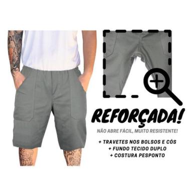 Imagem de Bermuda Brim Pesado Profissional Trabalho Cinza Reforçada!!! - Visual 
