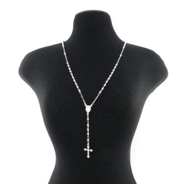 Imagem de Terço Feminino 45/50cm 2mm Bolinha Folheado Prata GG155 - WNBIJOUTERIA