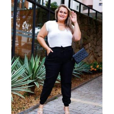 Imagem de Calça Feminina Jogger Plus Size Calça Bengaline Com Elástico Modinha M