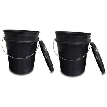 Imagem de Kit 2 Reservatórios Com Tampa Preto 20 Litros Balde Alça Firme Metálic