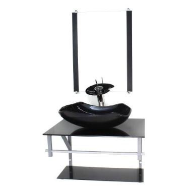 Imagem de Gabinete de vidro para banheiro 60cm ac cuba abaulada preto full - CUB