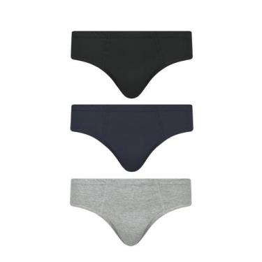 Imagem de Kit 3 Cuecas Slip Adulto Algodão Selene 11910, M, Preto, Marinho, Mesc