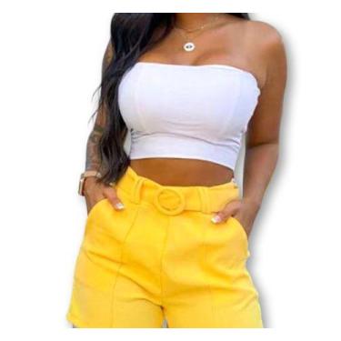 Imagem de Blusa cropped faixa poliéster feminino moda - Filó modas, Amarelo, P