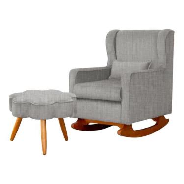 Imagem de Poltrona C/ Puff Balanço Amamentação Aurora Linho Bege - LM DECOR