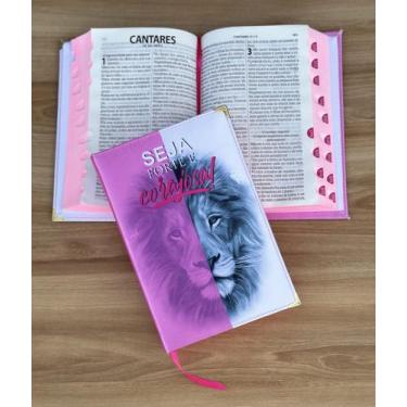 Imagem de Bíblia Leão faces Rosa ARC  Capa dura acolchoada  Palavras de Jesus em
