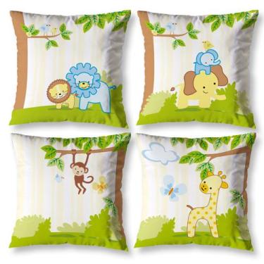 Imagem de Kit 4 Capas de Almofadas Cheias Infantil 40cmx40cm Selva - Mercado Bor