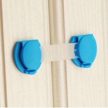 Imagem de 5 Trava Segurança Multiuso Flexível Gavetas Portas Pequenas - Azul - I