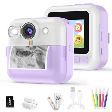 Imagem de Câmera infantil para meninas, brinquedo roxo imprime fotos instantaneamente, câmera instantânea infantil com jogos, presente de aniversário para meninas de 7, 8, 9, 10 anos, brinquedos infantis para