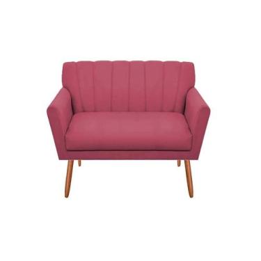 Imagem de Namoradeira Decorativa Cecília Suede Rosa 2 Lugares Pés Madeira Ms Dec