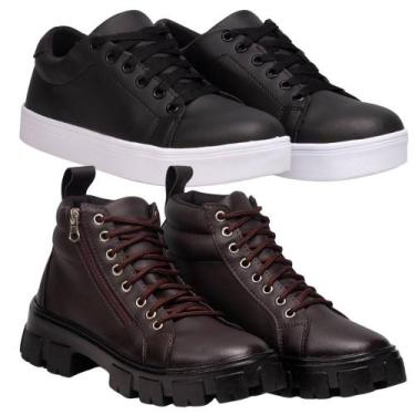 Imagem de Kit Coturno Feminino Marrom + Tênis Feminino Preto. - Fierre, 38, Pret