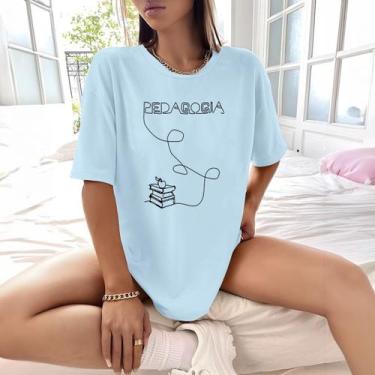 Imagem de Camisa Camiseta Feminina Estampada Line Pedagogia 100% Algodão Fio 30.