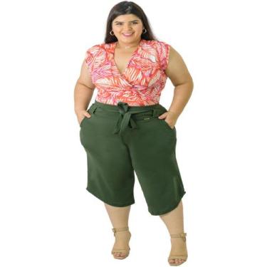 Imagem de Calça Pantacourt Plus Size Feminina com Cinto Cós Médio Cintura Média 
