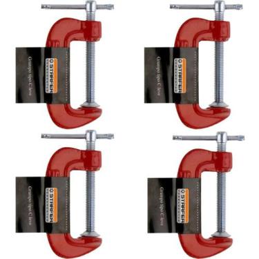 Imagem de Kit 4 Grampo Tipo C P/ Fixação Madeira Starfer 3'' Aço Ferro Fundido