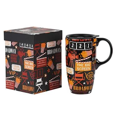 Imagem de Topadorn Caneca de café de cerâmica copo de viagem presente com tampa 500 ml, xícara de chá alta de porcelana com alça para casa e escritório, caneca padrão de arte de filme com caixa de presente,