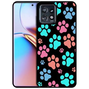 Imagem de SM CASES Capa para Moto Edge Plus 2023, Edge 40 Pro - Capa protetora à prova de choque de borracha TPU com estampa de animal e pata de cachorro 2D para Moto Edge Plus 2023. Preto