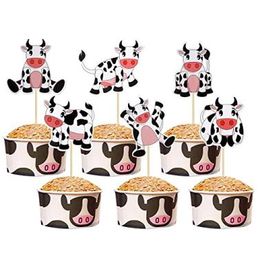 Imagem de 36 Pack Cow Cupcake Toppers Farm Animals Moo Happy Birthday Cupcake Picks for Cow Farm Animal Zoo Themed Baby Shower Kids Birthday Party Cake Decorations Supplies