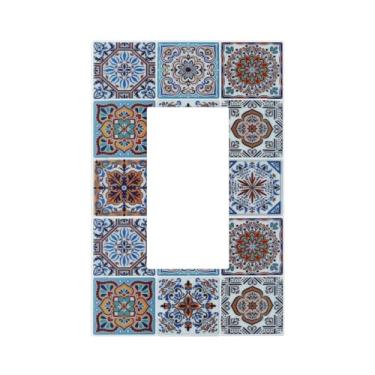 Imagem de Telha Talavera Mexicana Tradicional 1 Gang Rocker/GFCI Interruptor de Luz Parede Placa Frontal Placas Decorativas Azulejo Mexicano Banheiro Casa Sala de Estar Quarto Painel Elétrico Decorativo
