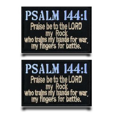 Imagem de 2 peças "Psalm 144:1 Bible Hymns Inspirational "Emblema militar tático bordado gancho e laço aplique bandeira remendos para roupas, jeans, jaqueta, colete, bolsas, bonés, chapéus, mochilas