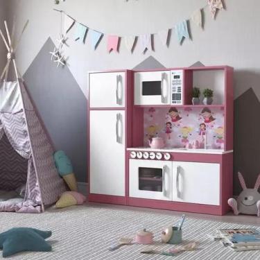 Imagem de Cozinha Completa Infantil Brinquedo Mdf Diana Rosa/branco - Ofertamo