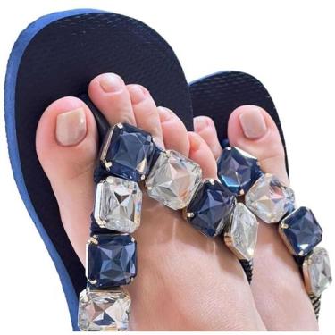 Imagem de Havaianas Feminina Cutomizada Pedraria Quadrada, Azul escuro, 35/36