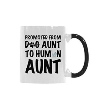 Imagem de Caneca engraçada que muda de cor, caneca de café de cerâmica com mudança de cor ativada por calor - Promovida de tia de cachorro para tia humana xícara de café, caneca inovadora, 325 ml