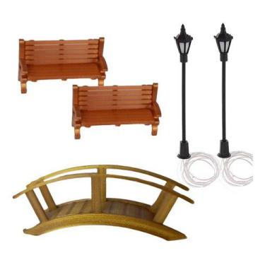 Imagem de Kit Miniaturas 2 Banco/2 Poste/1 Ponte - Maquetes E Terrário - Mad Mak