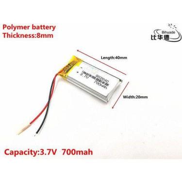 Imagem de Bateria 3,7v  700mah  8mm X 20mm X 40mm Com 2 Fios 802040 - KMIG