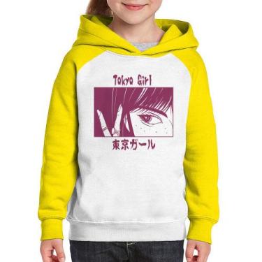 Imagem de Moletom Infantil Tokio Girl - Foca na Moda, Branco, Amarelo, 10