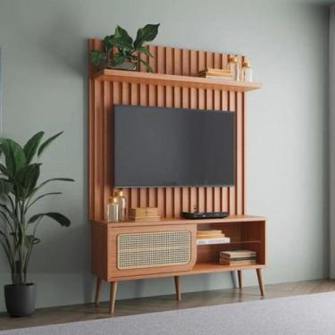 Imagem de Rack Painel Ripado para TV até 55' MDF Palha Natural 139x197cm Freijó 