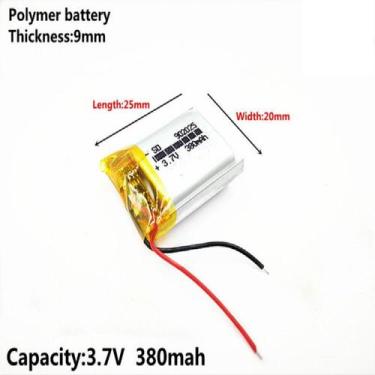 Imagem de Bateria 902025 com 380mah 9mmx20mmx25mm 2 fios 3,7v - KMIG