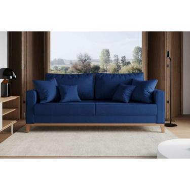 Imagem de Sofá beny 3 lugares com base em madeira linho azul marinho - LUXURY