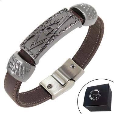 Imagem de Pulseira Couro Magnética Masc Maçonaria Marrom - Granado Acessórios, 1