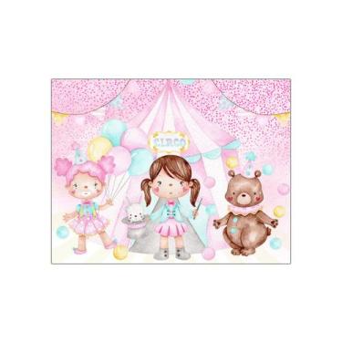 Imagem de Painel de Festa Horizontal 1,55 X 1,20 - Circo Rosa Aquarela com Bolin