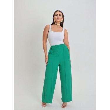 Imagem de Calça Feminina Alfaiataria Modelo Pantalona Cintura Alta Moda Elegante