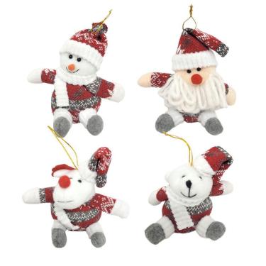 Imagem de Kit 4 Bonecos Natalinos Pelúcia Pendente Vermelho e Cinza 14cm Papai Noel, Boneco de Neve, Rena e Urso - Master Christma