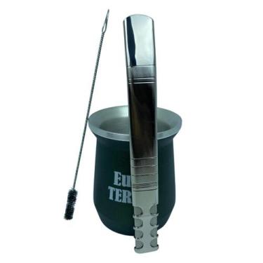 Imagem de Kit tereré copo alumínio clássico parede dupla verde 350ml (Eu Curto T