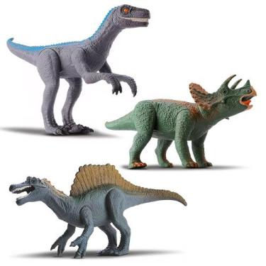 Imagem de 3 Unidades Dinossauro Realista Brinquedo Articulado Em Vinil - Silmar