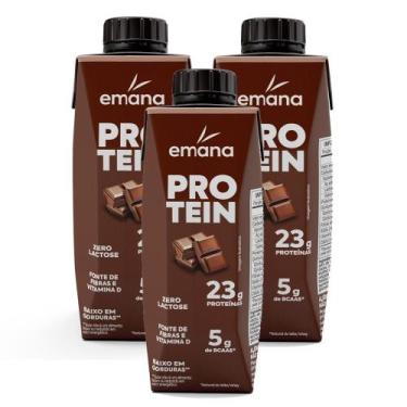 Imagem de Kit 3 Bebida Láctea Emana Protein Sabor Cacau com 23g de Proteínas 250