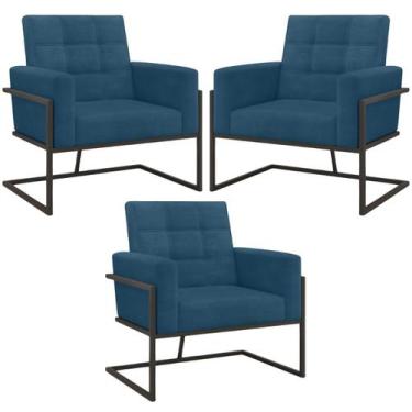 Imagem de kit 3 Poltronas Base de metal para Sala de Estar Manicure Decorativa C