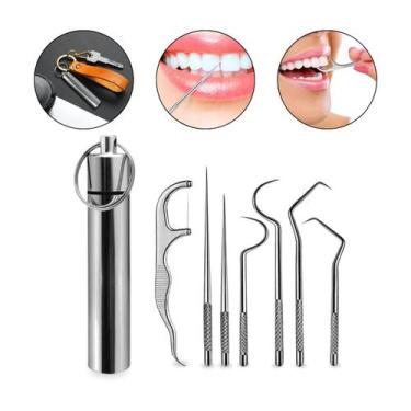 Imagem de Kit 7 Instrumentos Aço Inox Limpeza Dental Removedor Tártaro Ponta Fin