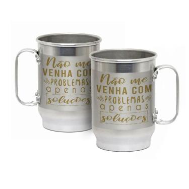 Imagem de Caneca Alumínio c/ Faixa Fosca 600ML Não Venha Com Problemas