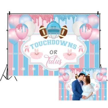 Imagem de Renaiss 1,5 x 0,9 m Touchdowns ou Tutus Gênero Revelar pano de fundo tema futebol americano glitter rosa balões azuis vestido de rúgbi fotografia fundo gênero neutro recém-nascido chá de bebê