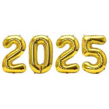 Imagem de Balão Metalizado 40 Polegadas Kit 2025 - Ouro Sem Gás - ROMAFELE